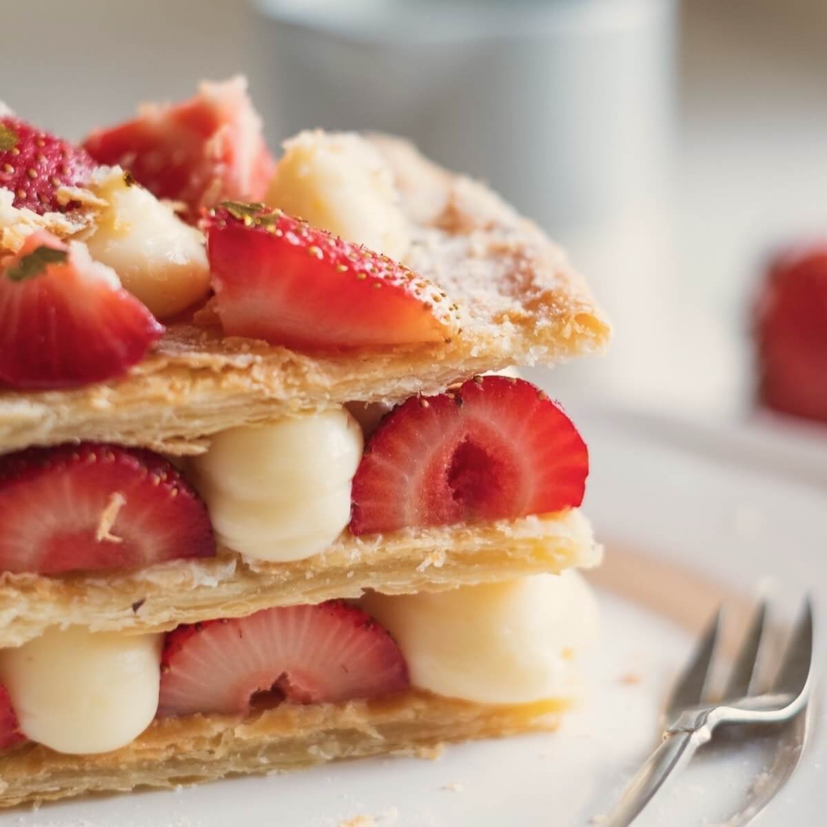 mille feuille dessert with strawberries and cream